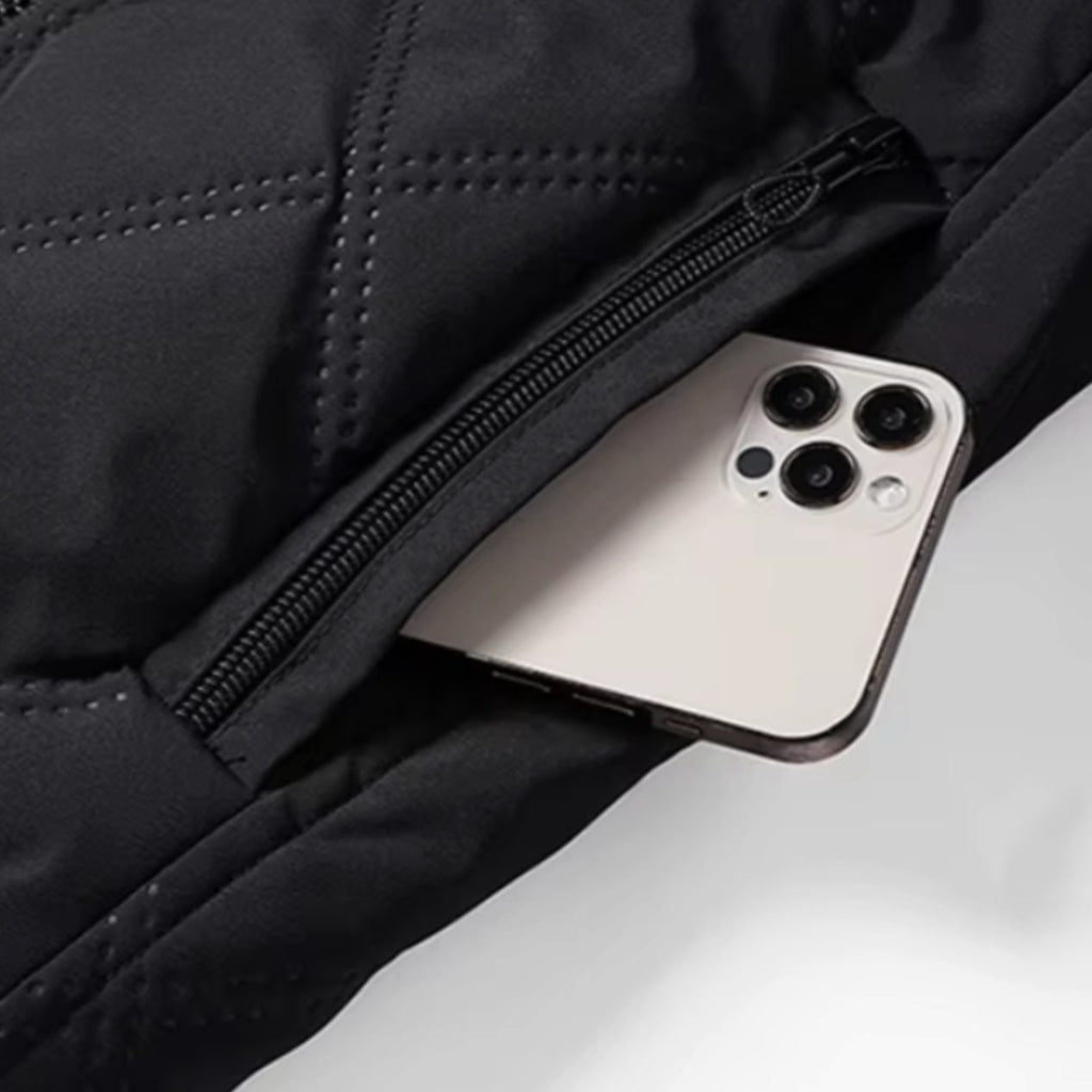 Men's Quilted Jacket with Fleece Lining Diamond Shell and High Stand Collar - Image 8