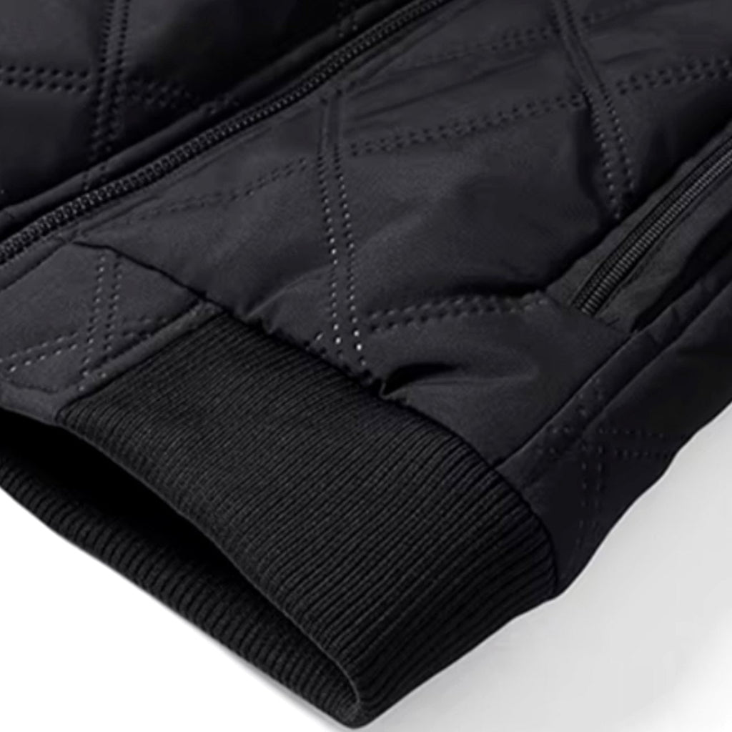 Men's Quilted Jacket with Fleece Lining Diamond Shell and High Stand Collar - Image 9