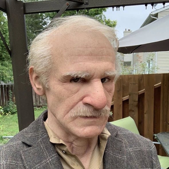 Men's Realistic Old Man Mask with Silicone Chest Bib and Lifelike Facial Details - Image 1