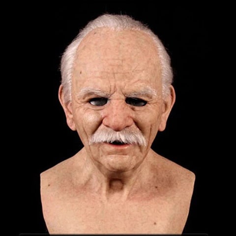 Men's Realistic Old Man Mask with Silicone Chest Bib and Lifelike Facial Details - Image 12