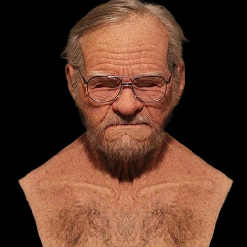 Men's Realistic Old Man Mask with Silicone Chest Bib and Lifelike Facial Details - Image 17