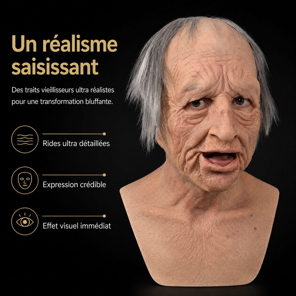 Men's Realistic Old Man Mask with Silicone Chest Bib and Lifelike Facial Details - Image 2