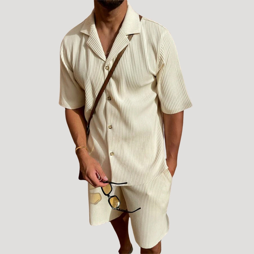Men's Ribbed Short Sleeve Shirt and Drawstring Shorts Co-Ord — alternative angle