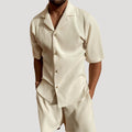 Men's Ribbed Short Sleeve Shirt and Drawstring Shorts Co-Ord — detail view