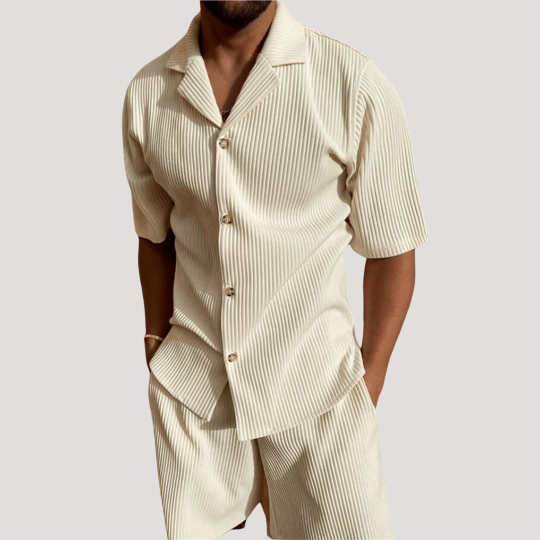 Men's Ribbed Short Sleeve Shirt and Drawstring Shorts Co-Ord — detail view