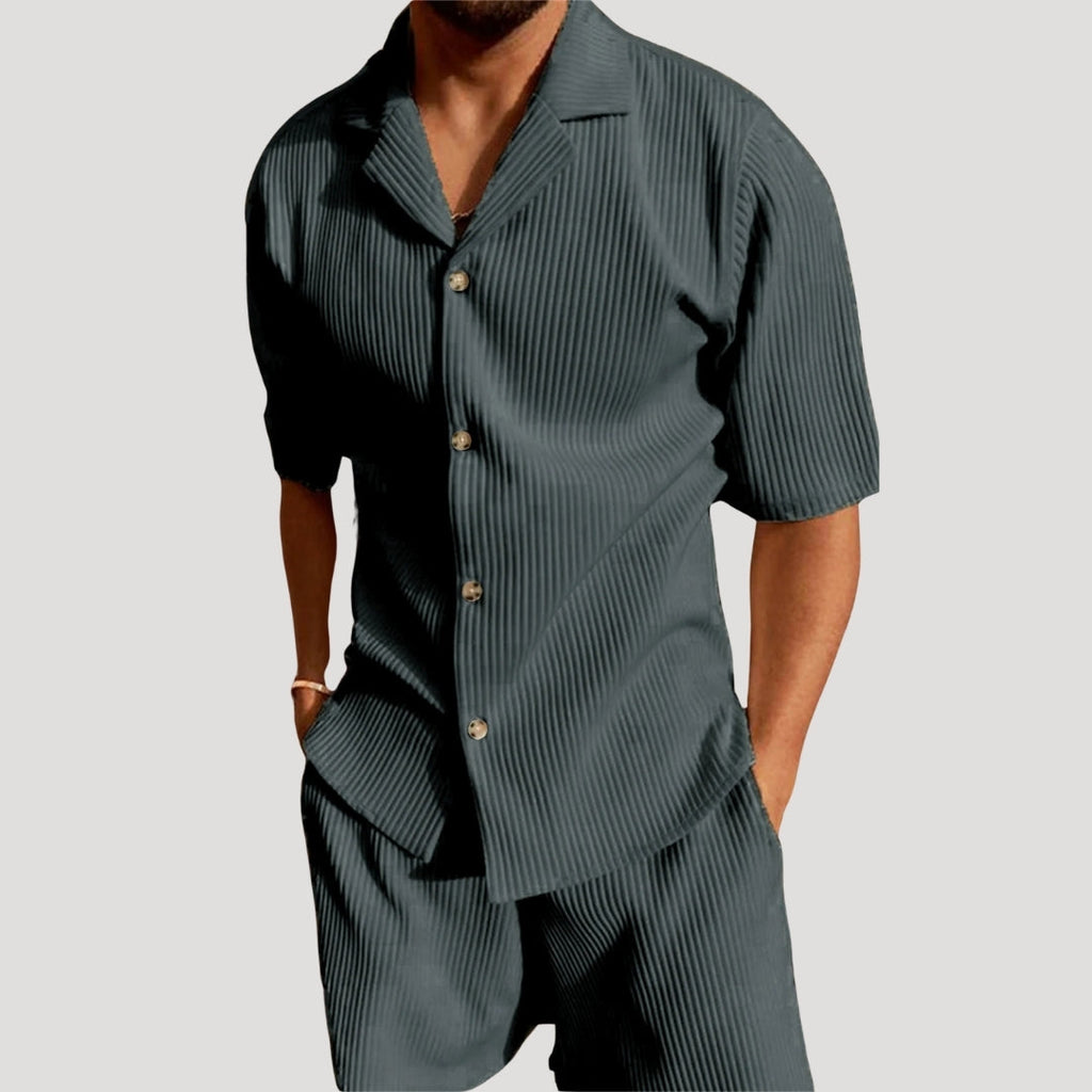 Men's Ribbed Short Sleeve Shirt and Drawstring Shorts Co-Ord — fabric detail