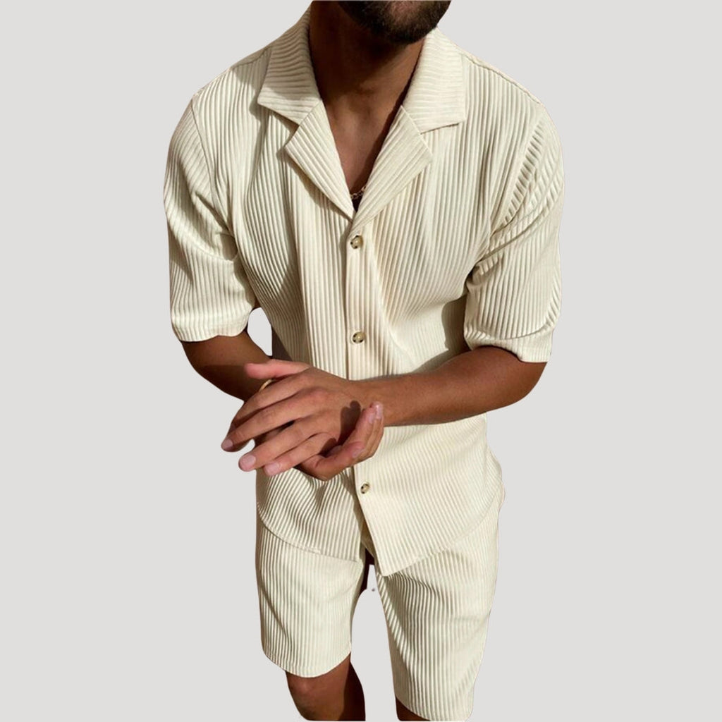 Men's Ribbed Short Sleeve Shirt and Drawstring Shorts Co-Ord — model wearing