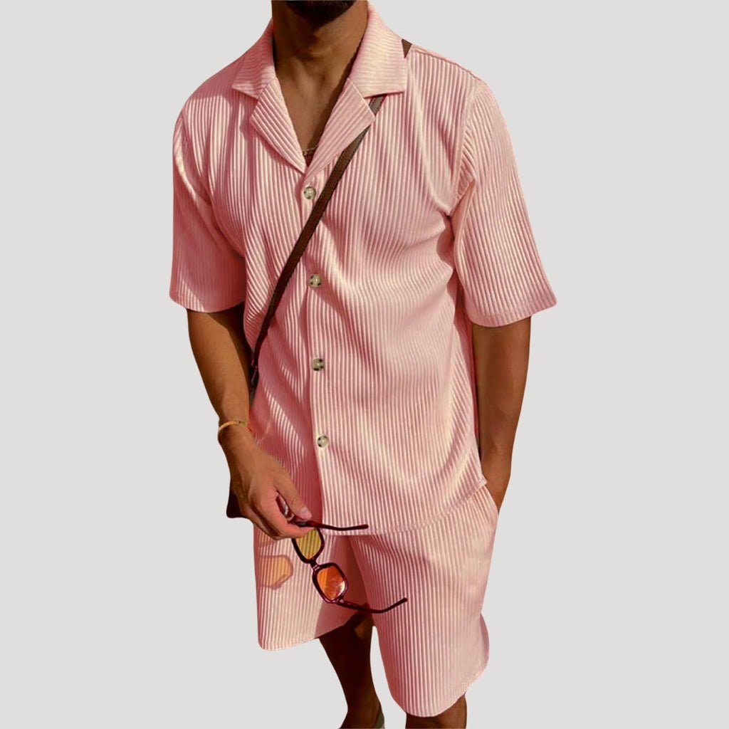 Men's Ribbed Short Sleeve Shirt and Drawstring Shorts Co-Ord — side view