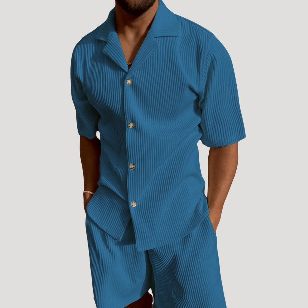 Men's Ribbed Short Sleeve Shirt and Drawstring Shorts Co-Ord — styling detail