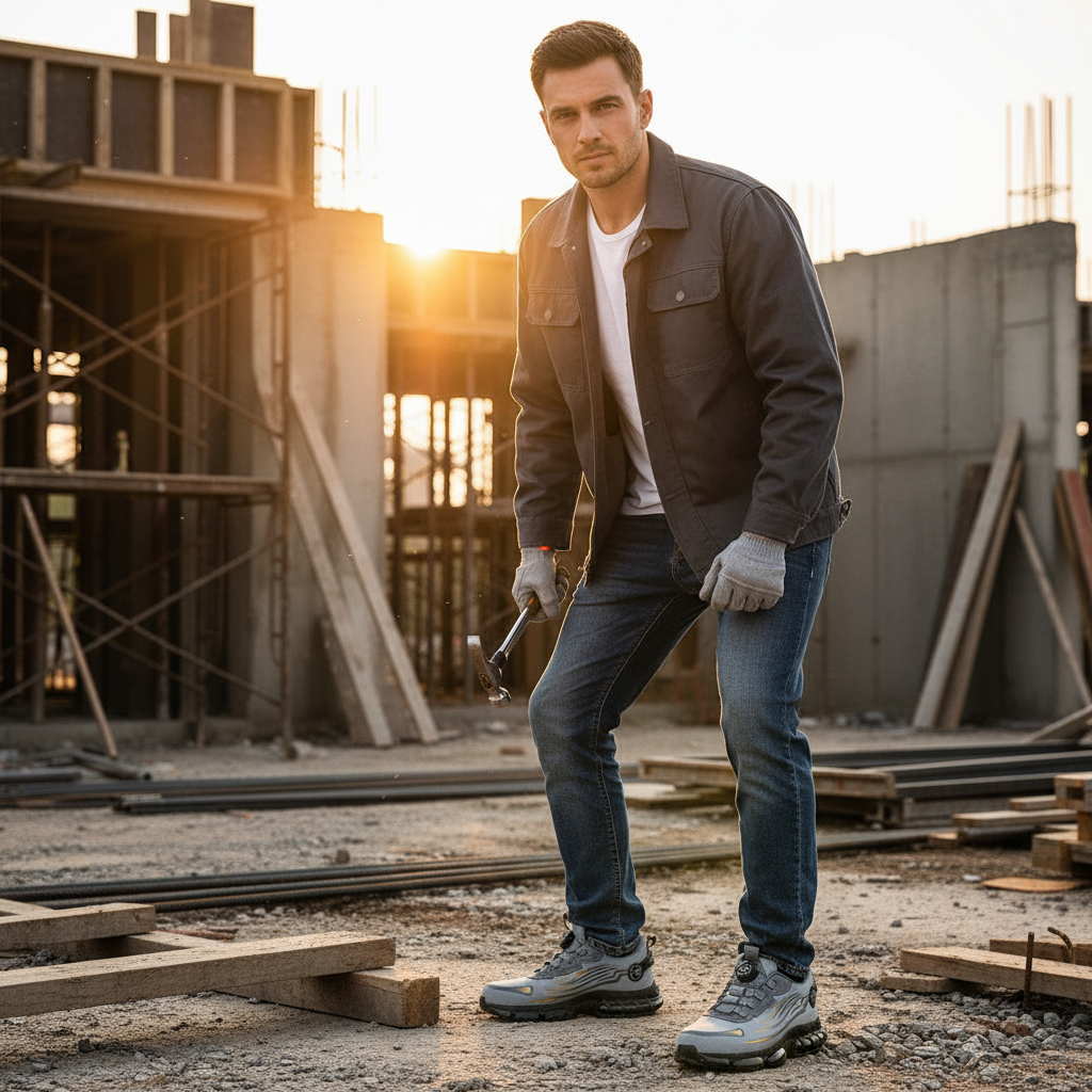 Men's Steel Toe Shoes with Rotary Dial Lacing and Cushioned Sneaker Sole for Work - Image 4
