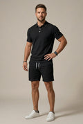 Men's Textured Knit Polo and Drawstring Shorts Set — detail view
