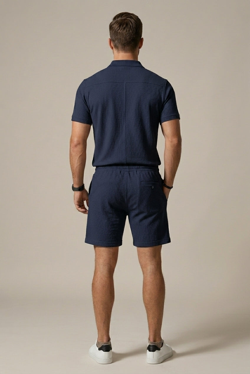 Men's Textured Knit Polo and Drawstring Shorts Set — side view
