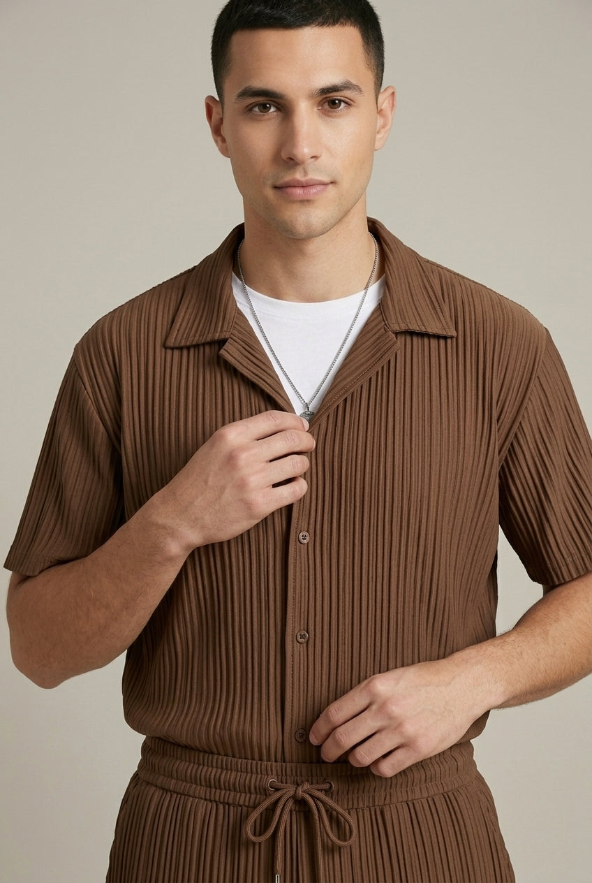 Men's Textured Stripe Shirt and Tailored Trousers Set — back view