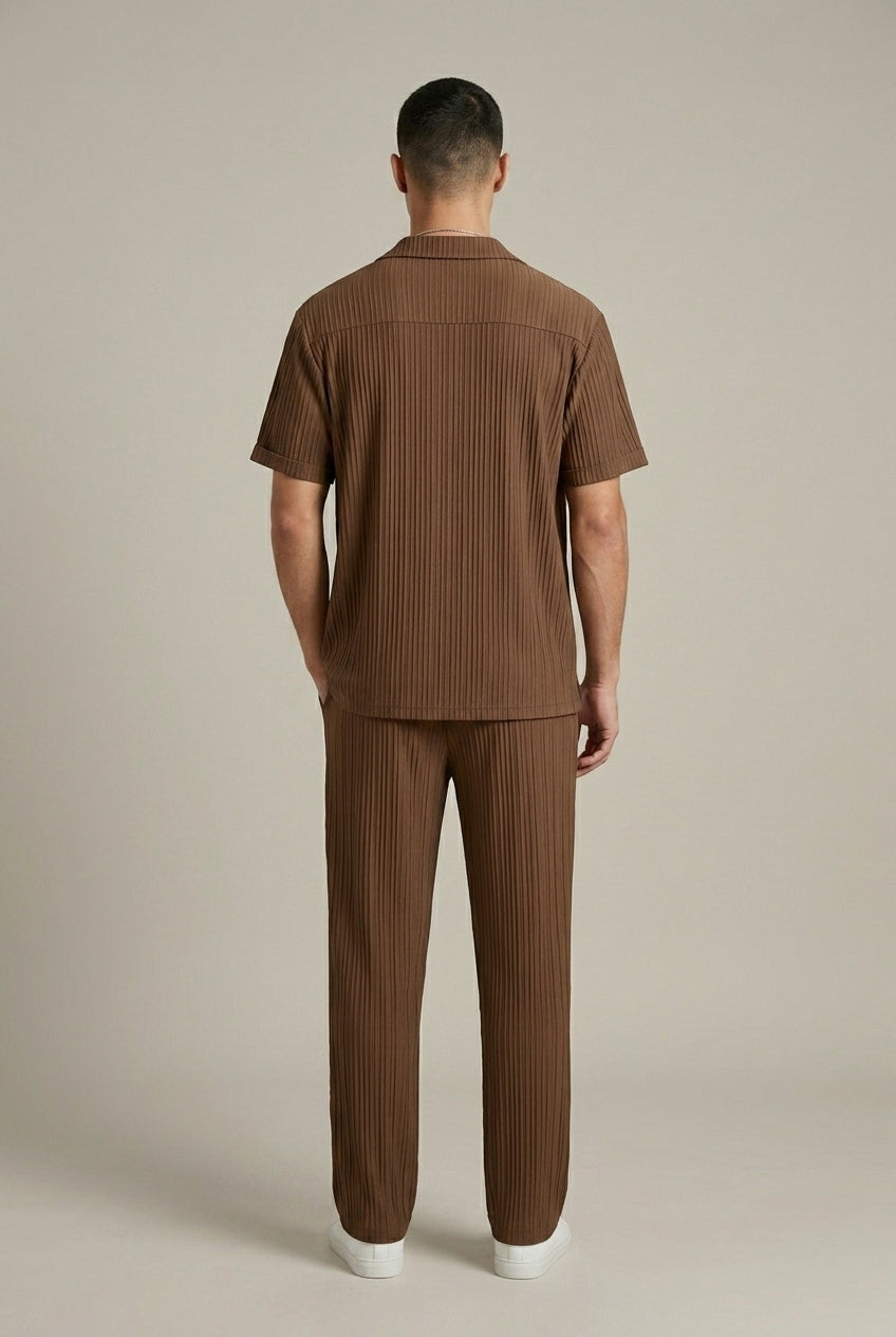 Men's Textured Stripe Shirt and Tailored Trousers Set — side view