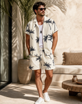 Men's Palm Print Short Sleeve Shirt and Shorts Set — detail view