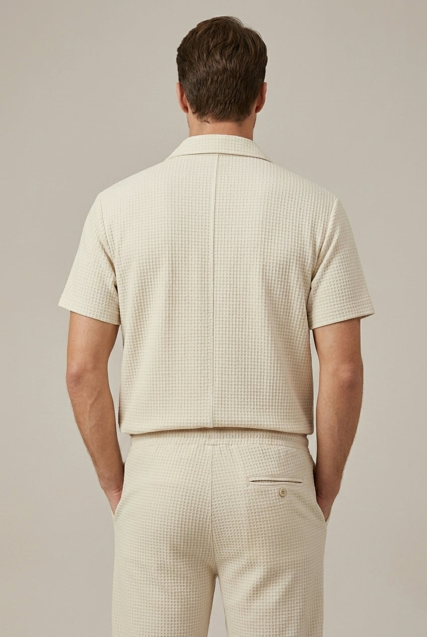 Men's Waffle Knit Shirt and Straight Leg Trousers Set — side view
