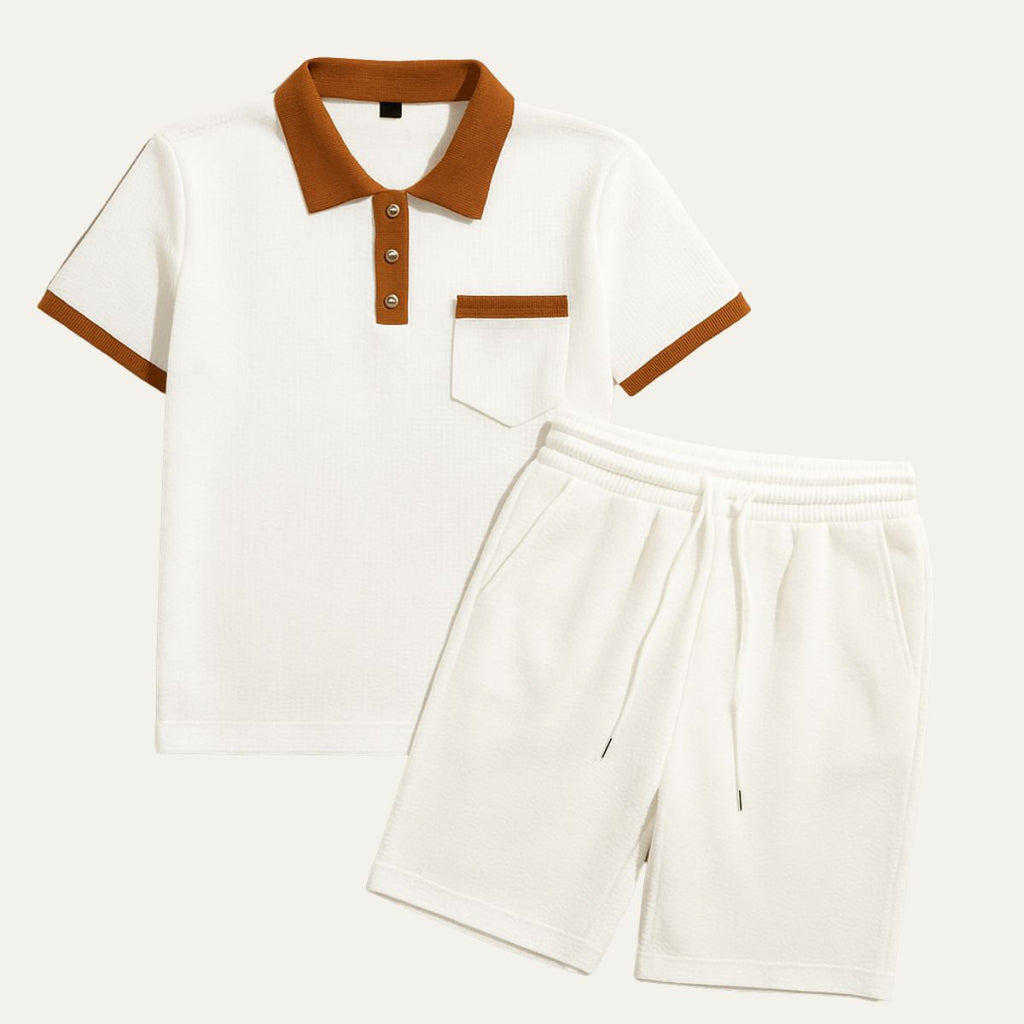 Men's Waffle Polo and Drawstring Shorts Set — back view
