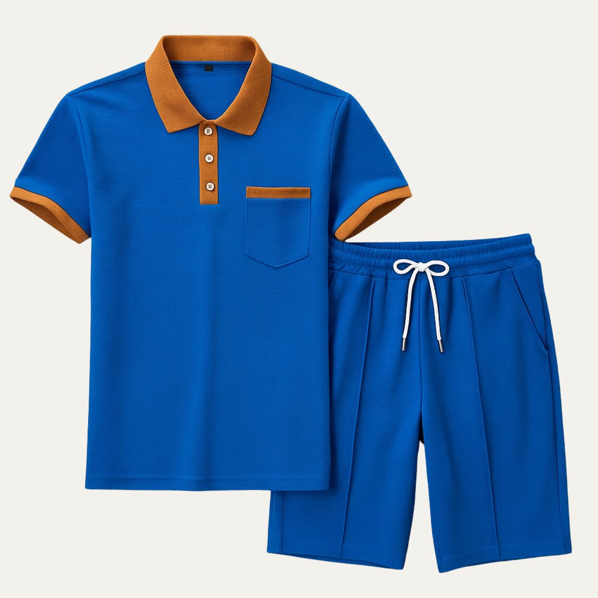 Men's Waffle Polo and Drawstring Shorts Set — detail view