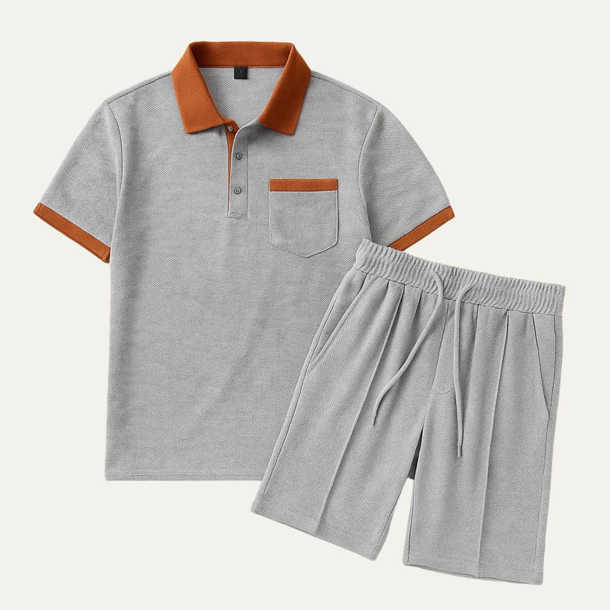 Men's Waffle Polo and Drawstring Shorts Set — model wearing