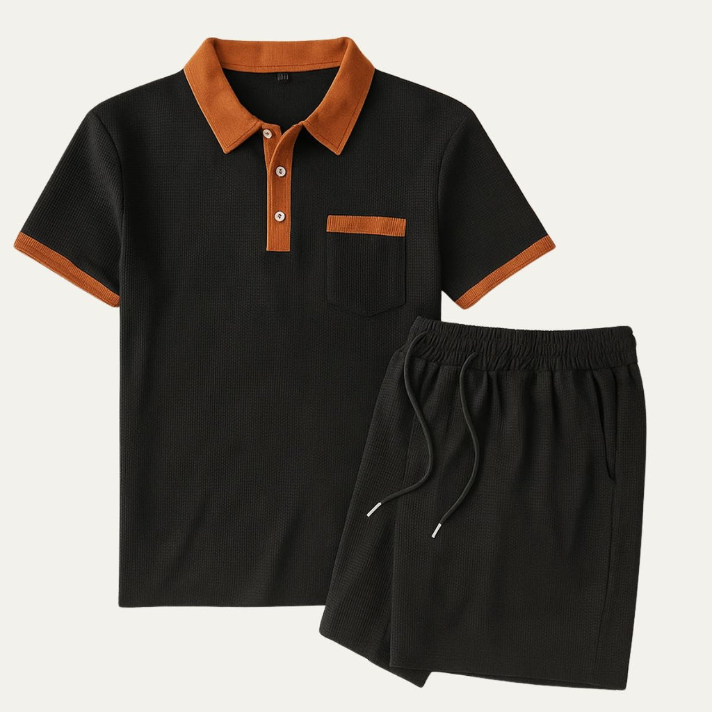 Men's Waffle Polo and Drawstring Shorts Set — side view