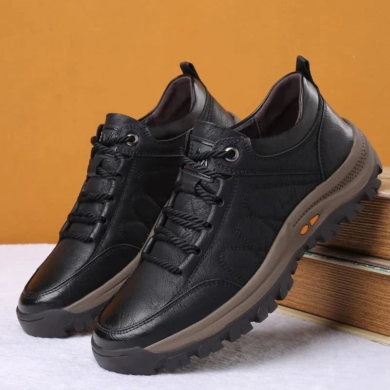 Men's Walking Shoes with Textured Leather and Lugged Rubber Sole - Image 3