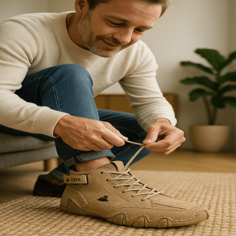 Mens Waterproof Casual Leather Boots Lace Up High Top Ankle Strap Shoes - Image 2