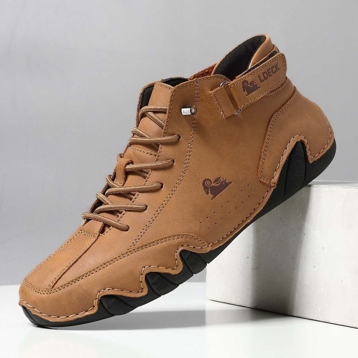 Mens Waterproof Casual Leather Boots Lace Up High Top Ankle Strap Shoes - Image 6