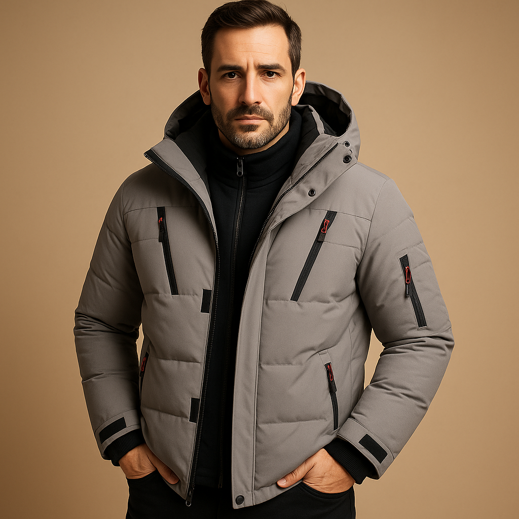 Men's Winter Jacket Hooded Puffer with Zippered Pockets and Storm Cuffs - Image 2