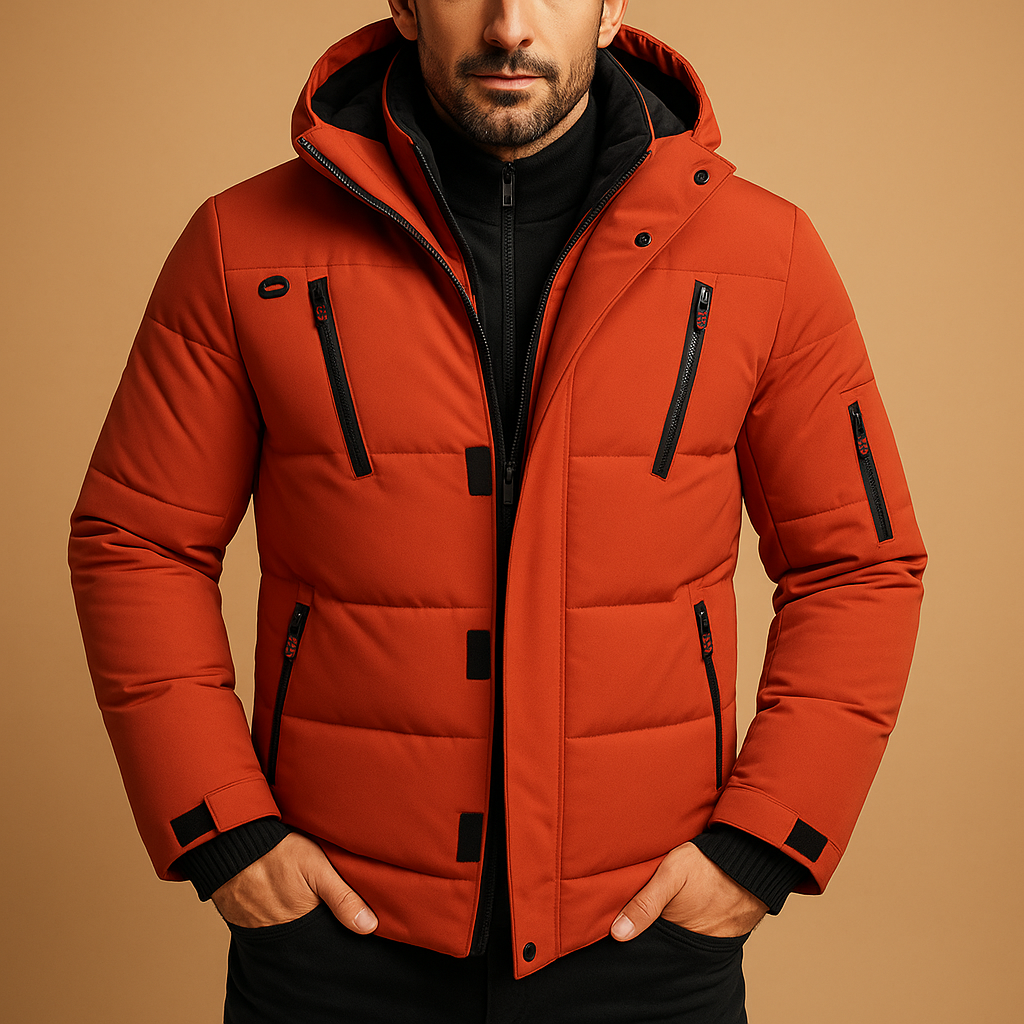 Men's Winter Jacket Hooded Puffer with Zippered Pockets and Storm Cuffs - Image 4