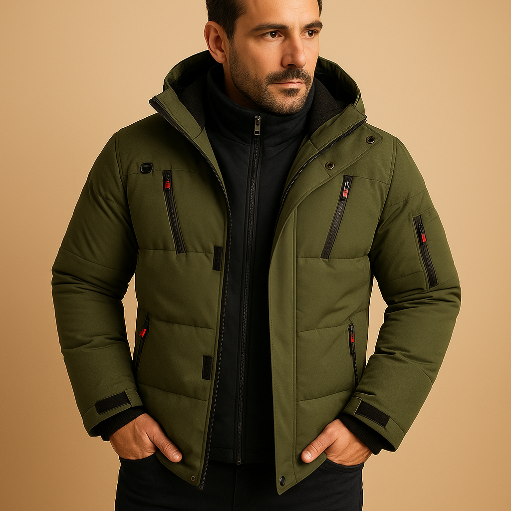 Men's Winter Jacket Hooded Puffer with Zippered Pockets and Storm Cuffs - Image 5