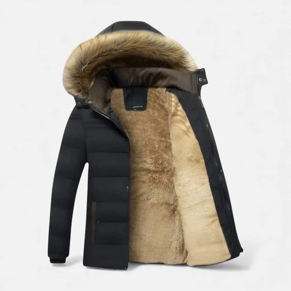 Men's Winter Jackets with Fleece Lining Faux Fur Hood and Quilted Puffer Design - Image 2
