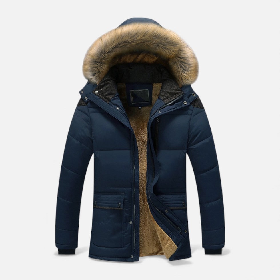 Men's Winter Jackets with Fleece Lining Faux Fur Hood and Quilted Puffer Design - Image 3
