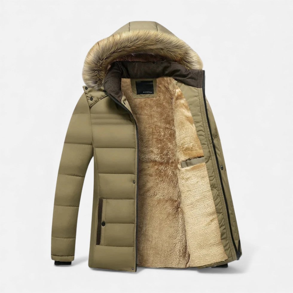 Men's Winter Jackets with Fleece Lining Faux Fur Hood and Quilted Puffer Design - Image 5