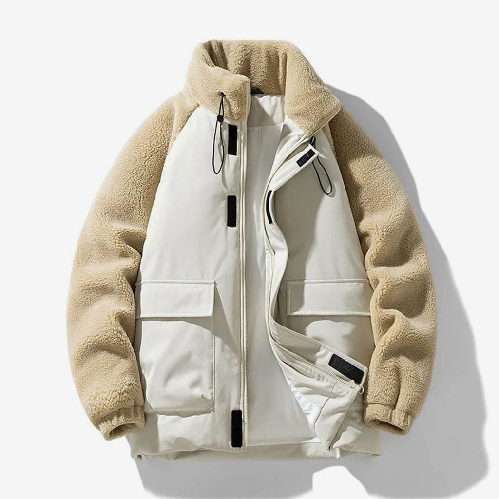 Men's Winter Jackets with Sherpa Sleeves and Color-Block Design - Image 1