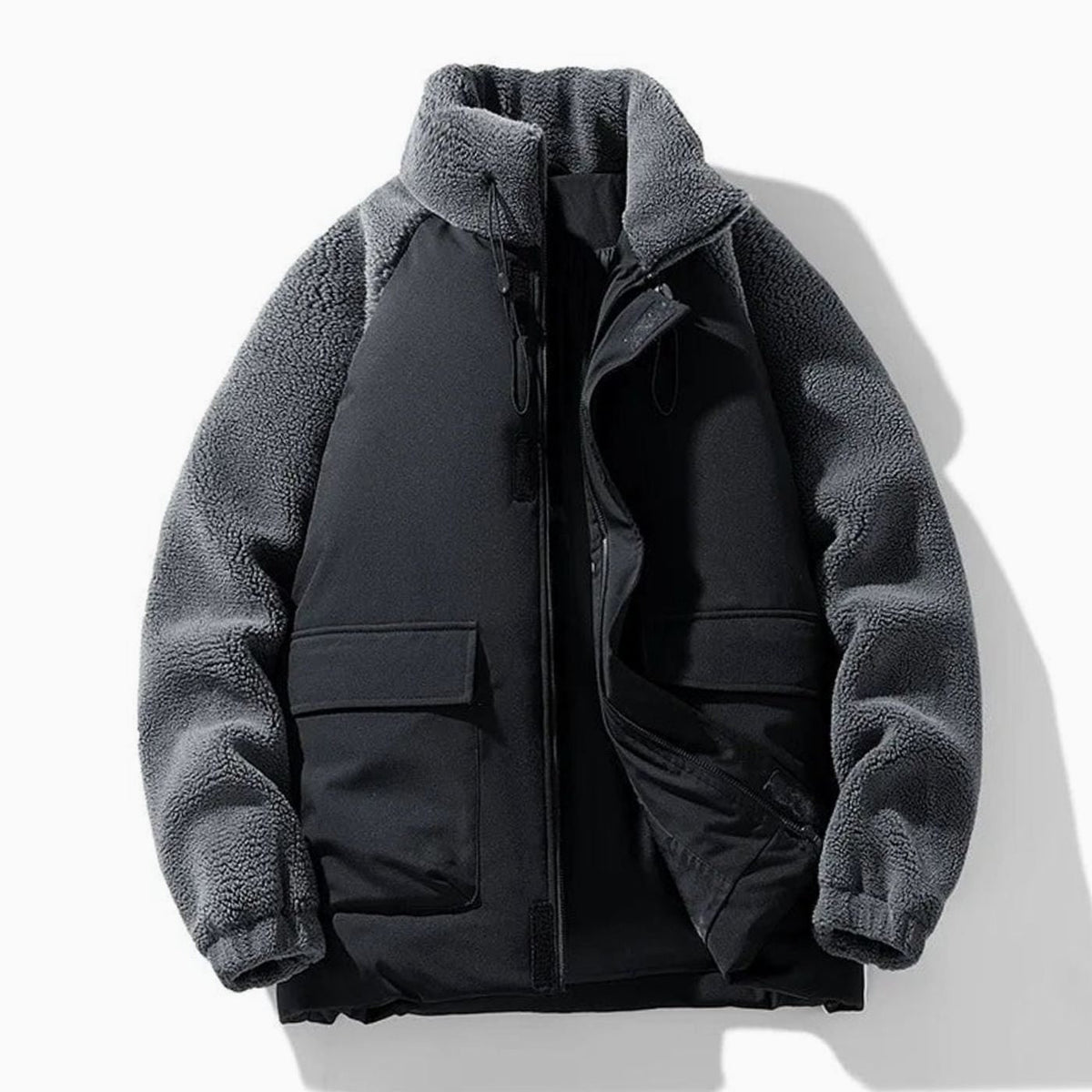 Men's Winter Jackets with Sherpa Sleeves and Color-Block Design - Image 3