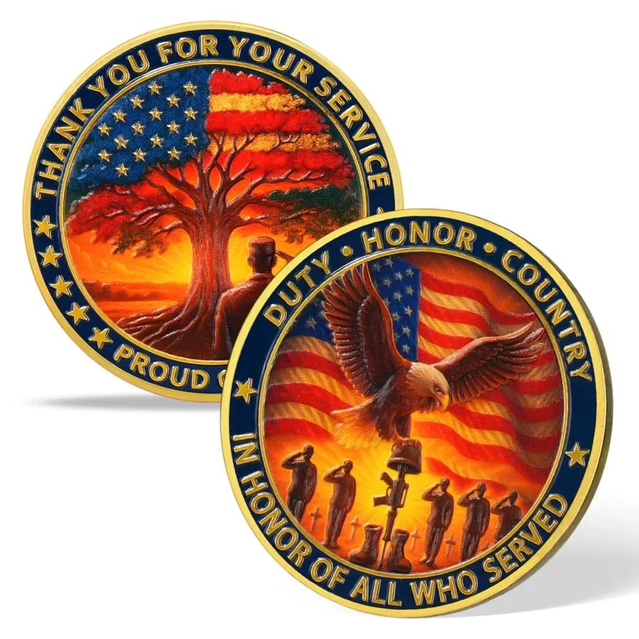 Military Challenge Coin with Patriotic Eagle and Battlefield Cross Design - Image 4