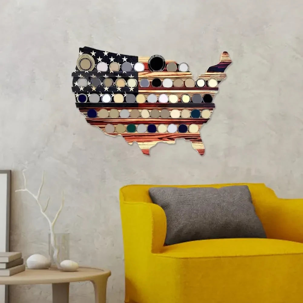 Military Coin Display Holder with Rustic Wood Usa Map and American Flag Design for Challenge - Image 5