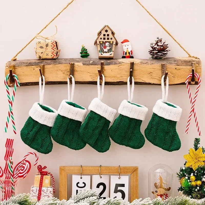 Mini Christmas Stockings Knitted with Cable Knit and White Cuff - Image 1