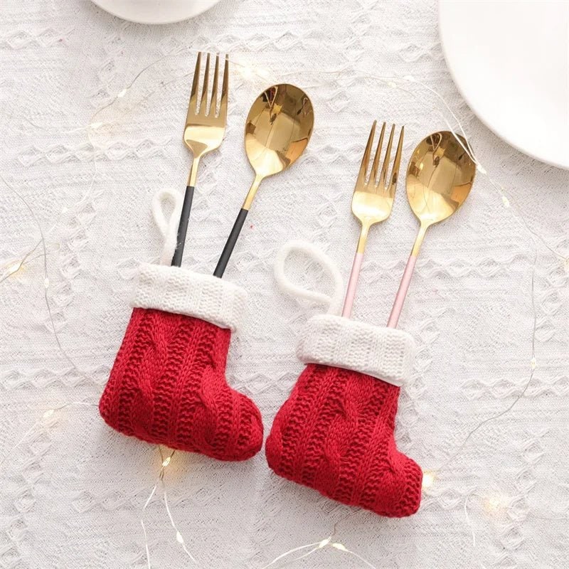 Mini Christmas Stockings Knitted with Cable Knit and White Cuff - Image 2