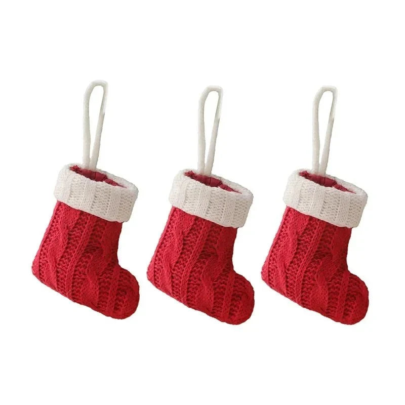 Mini Christmas Stockings Knitted with Cable Knit and White Cuff - Image 4