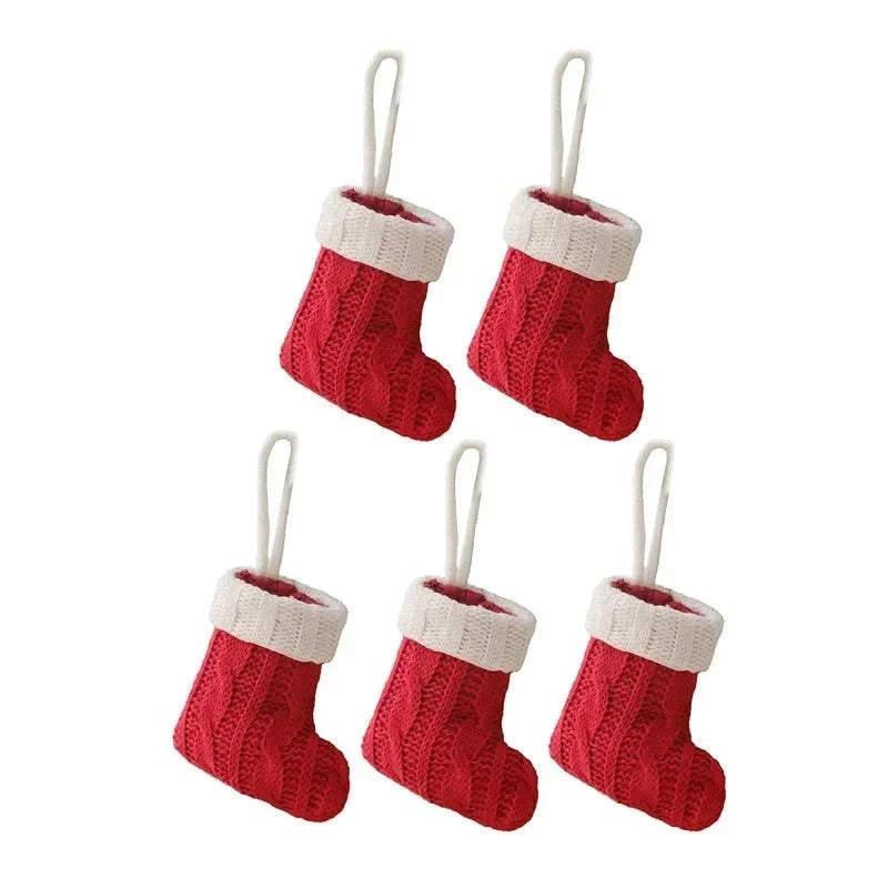 Mini Christmas Stockings Knitted with Cable Knit and White Cuff - Image 6