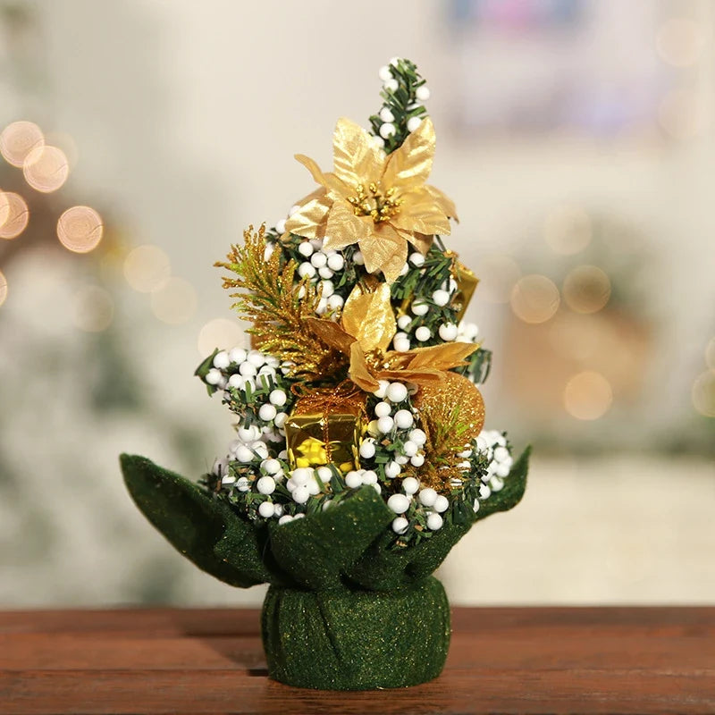 Mini Christmas Tree Tabletop Artificial with Decorations and Poinsettia Flowers - Image 11