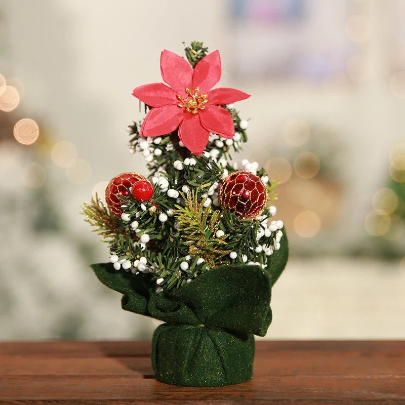 Mini Christmas Tree Tabletop Artificial with Decorations and Poinsettia Flowers - Image 12
