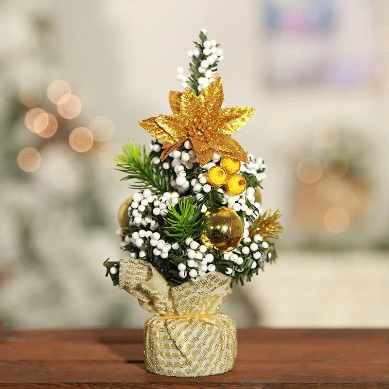 Mini Christmas Tree Tabletop Artificial with Decorations and Poinsettia Flowers - Image 4