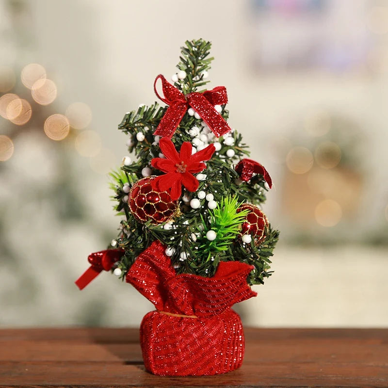 Mini Christmas Tree Tabletop Artificial with Decorations and Poinsettia Flowers - Image 5