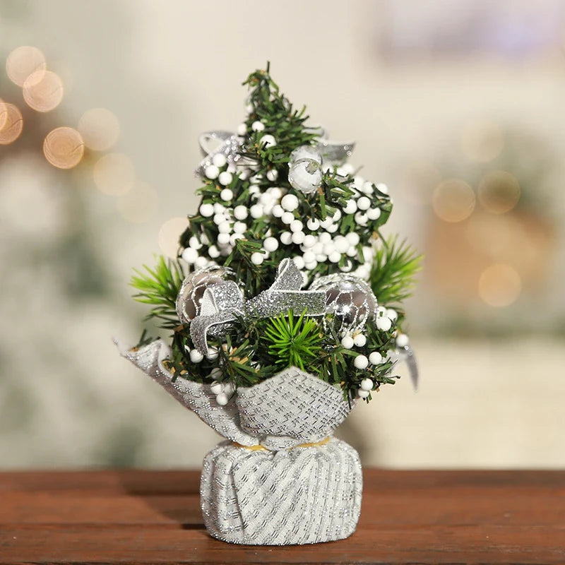 Mini Christmas Tree Tabletop Artificial with Decorations and Poinsettia Flowers - Image 6