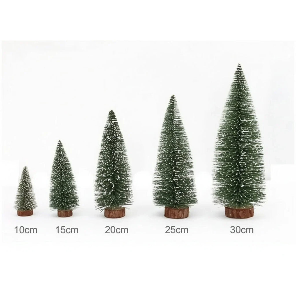 Miniature Christmas Trees with Bottle Brush Design and Frosted Wooden Base for Tabletop Decor - Image 6