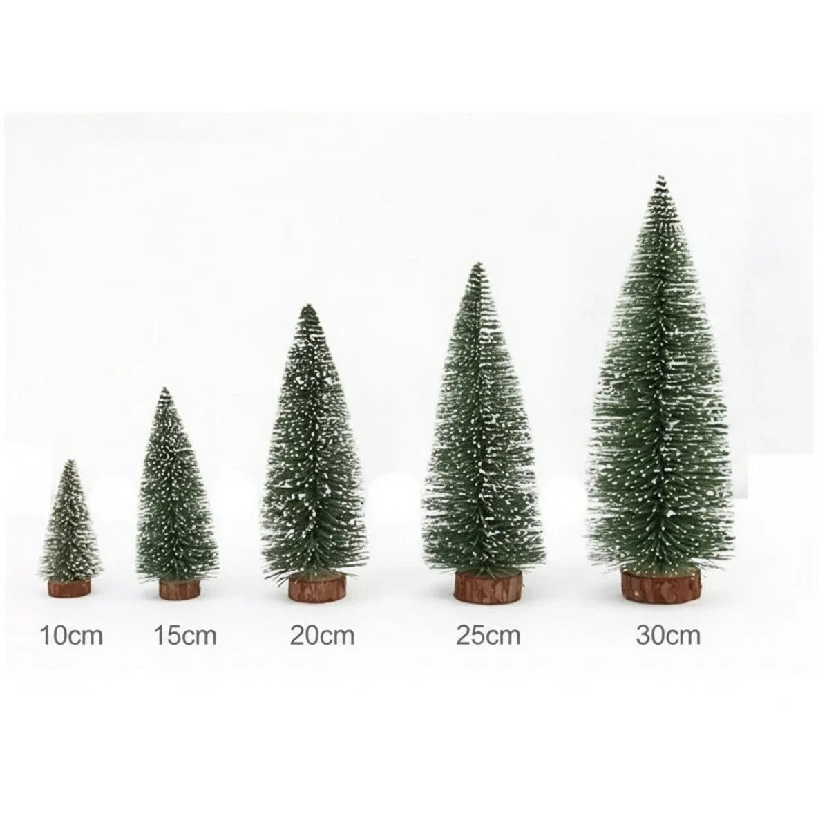 Miniature Christmas Trees with Bottle Brush Design and Frosted Wooden Base for Tabletop Decor - Image 6