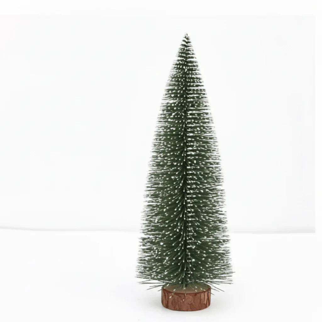 Miniature Christmas Trees with Bottle Brush Design and Frosted Wooden Base for Tabletop Decor - Image 7