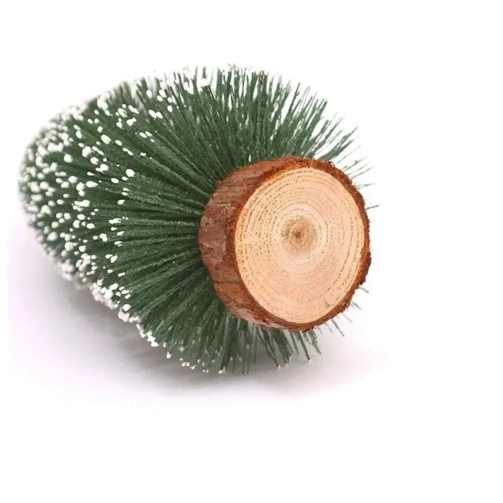 Miniature Christmas Trees with Bottle Brush Design and Frosted Wooden Base for Tabletop Decor - Image 8